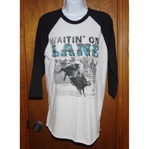 Crazy Train Waitin on Lane Bull Riding Raglan Tee Black White Medium